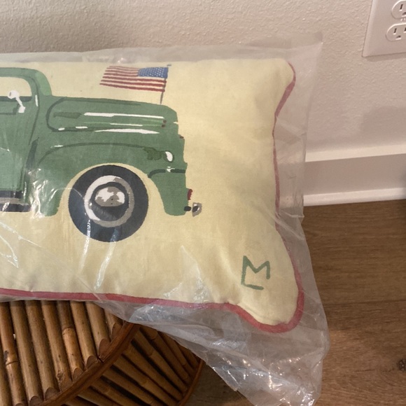 Decorative Pillow with Dog in a Green Truck - Picture 3 of 4